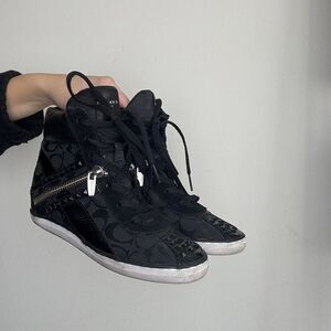 Coach Vintage Y2K Black Signature Canvas and Leather Wedge Studded Sneakers